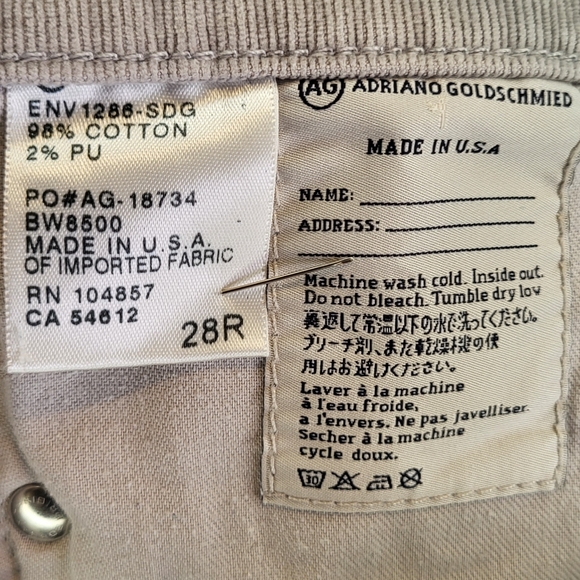 AG Adriano Goldschmied The Stevie Courdoroy Pant in light grey size 28R - Picture 7 of 8